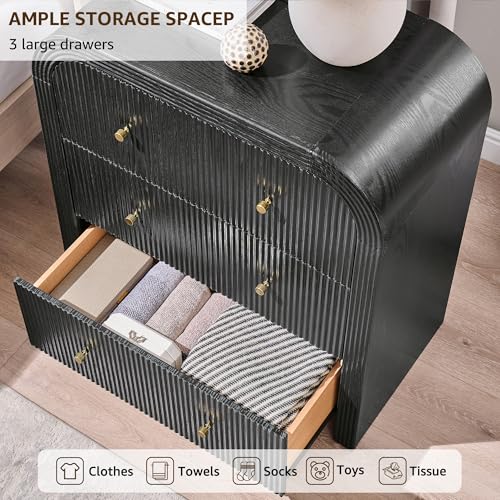 T4TREAM Fluted Dresser with 3 Drawers, 32" Tall Modern Chest of Drawers with Thickened Curved Profile Design, Wood Closet Clothes Storage Organizer for Bedroom, Living Room, Hallway, Black Oak - color: Black Oak, size: 15.7"D x 30"W x 32"H (3 Drawers)