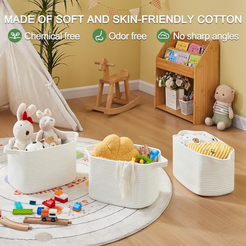 OIASKET Storage Basket for Organizing, Woven Baskets for Storage, Rectangle Decorative Baskets for Shleves, Closet, Toys, Books, Nursery Organizer Bins - Pack of 3 (White, 13"x9.85"x8.7") - color: White, size: 13"x9.85"x8.7"