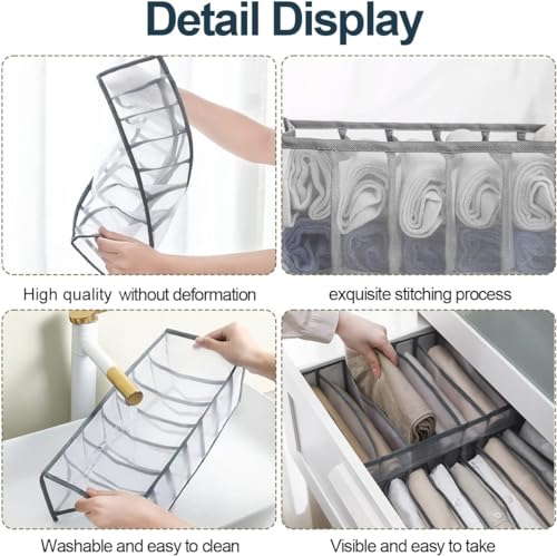 KesaPlan 3Pcs Wardrobe Clothes Organizer, 7/7/9 Grids Visible Foldable Closet Organizers, Compartment Storage Box with Mesh Separation, Washable Drawer Dividers Organizers (Pants+T-Shirt+Legging) - color: Pants+T-Shirt+Legging