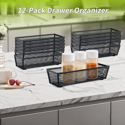 Neudeco Silverware Organizer,Mesh Drawer Organizer for Kitchen，Metal Utensil Organizer for Flatware, Knives, Spoons,Cosmetic (Black 9 * 3 * 2 inch Pack12) - color: Black-12 pack