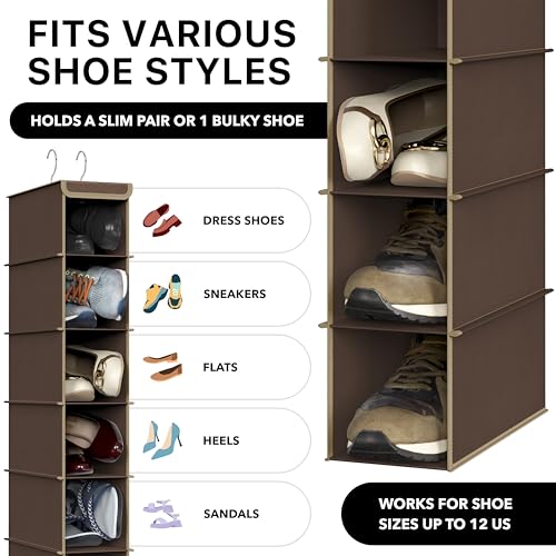 Simple Houseware 10 Shelves Hanging Shoes Organizer Holder for Closet, Brown - color: Brown, size: 1-Pack