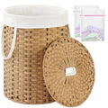 SETVSON Laundry Hamper with Lid 23.8 Gal (90 L) Round Laundry Basket with Lid Handwoven Clothes Hamper Removable Bag 2 Mesh Bags Rattan Woven Basket Handles for Bathroom Living Room Natural - color: Natural, size: 23.8 Gal - 90L