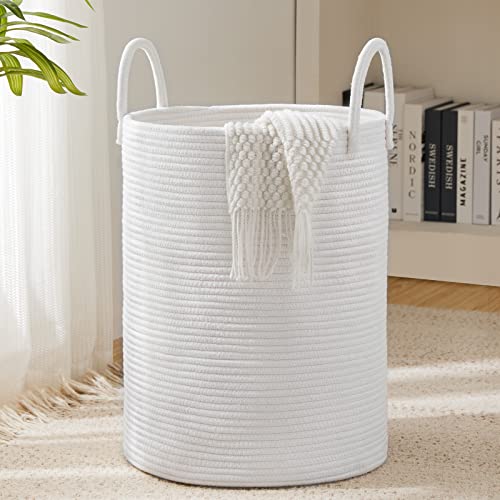 Woven Rope Laundry Hamper Basket by YOUDENOVA, 72L Tall Luandry Basket, Baby Nursery Hamper for Blanket Storage in Bedroom-Large-Pure White - color: Pure White, size: Large(72L )