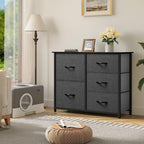 YITAHOME Dresser for Bedroom with 5 Drawers, Wide Bedroom Fabric Dresser with Storage Bins, Clothes Cabinet for Bedroom, Living Room, Hallway, Black Grey - color: Black Ash, style: 5-Drawer