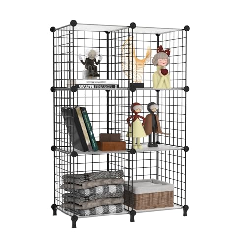 AWTATOS 6 Cube Storage Wire Closet Organizers DIY Stackable Storage Shelves Bookcase Cabinet for Home Office, Black - color: Black+translucent, size: 6 Cube(30x30cm)
