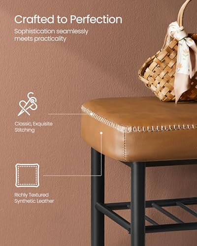 VASAGLE EKHO Collection - Shoe Rack Bench, Storage Bench for Entryway, Synthetic Leather with Stitching, Mid-Century Modern, Loads 300 lb, 11.8 x 39.4 x 19.7 Inches, Caramel Brown ULSB113K01 - color: Caramel Brown, size: 39.4"W
