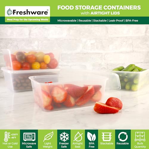Freshware Food Storage Containers [50 Set] 25 oz Plastic Deli Containers with Lids, Slime, Soup, Meal Prep Containers, BPA Free, Stackable, Leakproof, Microwave, Dishwasher and Freezer Safe - size: 25 oz - 50-Sets