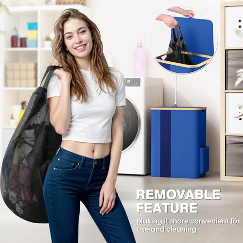 BlissTotes Laundry Basket with Lid, 80L Clothes Laundry Hamper with Handles and Removable Laundry Bag, Breathable Design Hamper with Lid for Bedroom, Bathroom, Dorm, Laundry Room - Blue - color: Blue, size: 80L