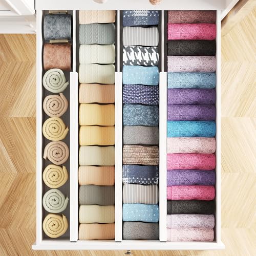 SpaceAid Bamboo Dresser Drawer Dividers 6 Pack, 4.65“ High Adjustable 17“-22” Drawer Organizers, Expandable Organization for Clothing, Clothes, Dressers, White - color: WHITE, size: 4.65''H, 17''-22''L