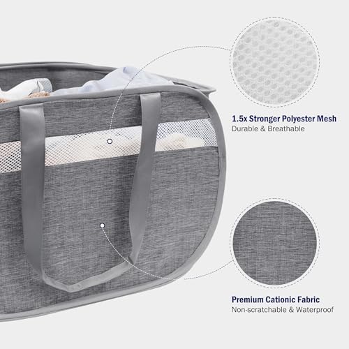 Collapsible Laundry Baskets, Foldable Tear Proof Pop Up Hamper with Reinforced Carry Handles, Durable Laundry Hamper for Home, Laundry, Bathroom, Dorm or Travel (Grey) - color: Grey(Cationic), size: 1 Pack
