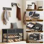 YATINEY Hall Tree with Bench and Shoe Storage, Entryway Bench with Coat Rack, 4-in-1 Coat Rack Shoe Bench, Multifunctional, for Front Door, Hallway, Foyer, Charcoal Grey and Black MT05BC - color: Charcoal Grey + Black