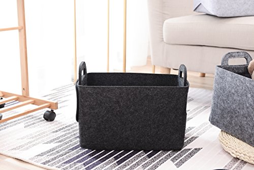 Minoisome Storage Basket Felt Storage Bin Collapsible& Convenient Box Organizer with Carry Handles for Office Bedroom Closet Babies Nursery Toys Laundry (Dark grey, 13.8inch（L）×9.5inch（W）×8.3inch（H）) - color: Dark grey, size: 13.8inch（L）×9.5inch（W）×8.3inc