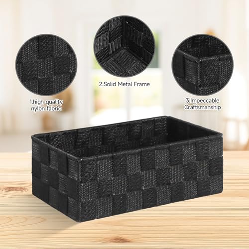 Posprica Small Baskets for Organizing(7 Set) Woven Storage for Shelves, Bathroom, Decorative Closet Organizer, Dresser Bins, Shelf - color: Black-7pcs