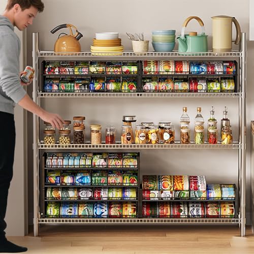 2-Tier Stackable Can Organizer for Pantry, Adjustable Extra-Long Can Rack for Pantry Shelf Organizer and Storage, Sturdy Standing Can Holder for Canned Soup Food Goods Storage up to 64 Cans, Black - style: Old Version