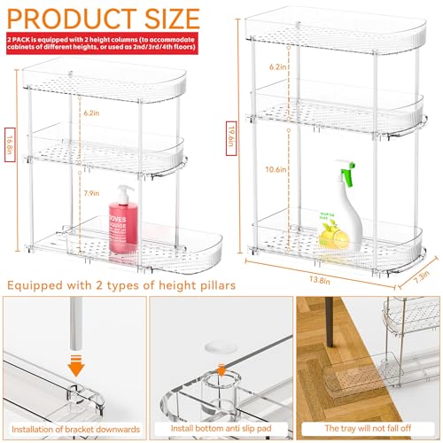 2 Pack 3 Tier Large Pull Out Bathroom Organizers and Storage,13.8″ Deep Sliding Kitchen Under Sink Organizer for Cleaning Products Storage,Acrylic Clear Bathroom inder Sink Organizer,Undersink Storage - style: 2 Pack-3 Tier