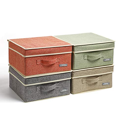 YueYue Small 4 Pack Fabric Stroage Box with Lids, Linen Foldable Stroage Box with lids 4 Color Set 12.4in/12in/6.7in - color: 4 color, size: 12.4in/12in/6.7in