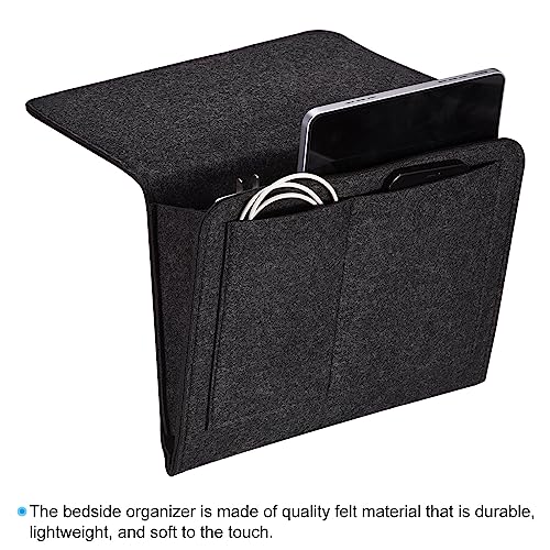 PATIKIL 11in Bedside Caddy, Bed Caddy Bedside Organizer Hanging 5 Pocket Soft Felt Bed Pockets Bedside Storage Organizer Remote Control Holder for Bedroom Phones Glasses, Grey - color: Grey, size: 10.6*8.6inch