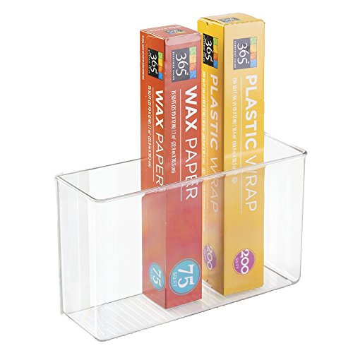 mDesign Plastic Adhesive Mount Storage Organizer Container for Kitchen or Pantry Wall Organization - Space Saving Holder for Sandwich Bags, Foil - 11" Wide - Ligne Collection - Clear - size: 11 x 3.5 x 6.5 (Pack of 1)