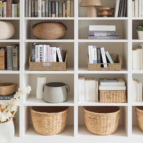 StorageWorks Pantry Baskets for Organizing, Seagrass Storage Baskets for Shelves with Built-in Handles, Pantry Organizers and Storage, Set of 2 (Large and Medium) - color: Natural(Seagrass), size: 15¾"L x 11"W x 7½"H + 14¼"L x 9¾"W x 6¾"H
