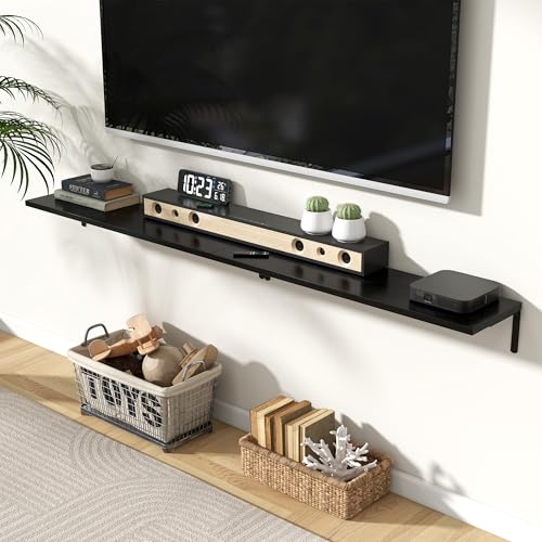 Fun Memories Deep Floating Shelves, 36W x 8D Floating Shelves Set of 2, Wall Mounted Shelf with Metal Brackets, Rustic Wood Wall Shelf for Bathroom, Kitchen and Living Room, Black - color: Black- L Bracket, size: 36"W x 8"D