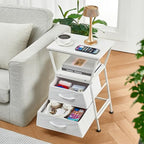 Side Tables for Bedroom Nightstand with 2 Cloth Drawer Bedside Table with Storage End Tables Living Room Sofa Couch - color: White
