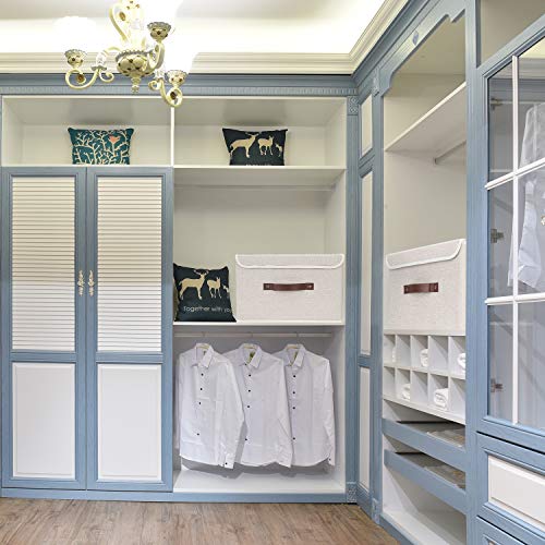 TYEERS Collapsible Storage Boxes, Washable Fabric Storage Bins with Lids, 14.9x9.8x9.8 inches, 2 Pack, Beige - color: Beige, size: 2-pcs 14.9x9.8x9.8 in