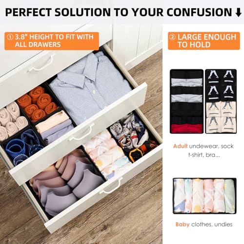 Criusia Closet Drawer Organizer Clothes, 15 Pack Dresser Organizer for Baby Clothes, Fabric Drawer Dividers for Nursery Bedroom (Black) - color: Black