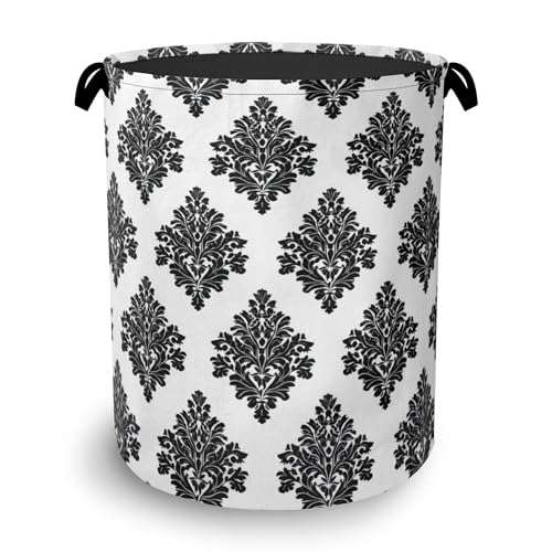Vintage Damask Floral Laundry Basket,Oxford Cloth Laundry Hamper with Handle Foldable Portable Clothes Storage Basket for Bathroom Bedroom Dorm Room 16" x 20.8" - color: Vintage Damask Floral