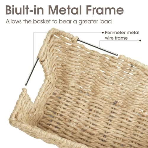 Paper Rope Storage Baskets for Shelves Organizing, Small Hand Woven Wicker Organizer Basket with Handle for Bathroom Toilet Paper Storage, Beige, 3-Pack - color: Paper Rope Beige, size: 3 Pack
