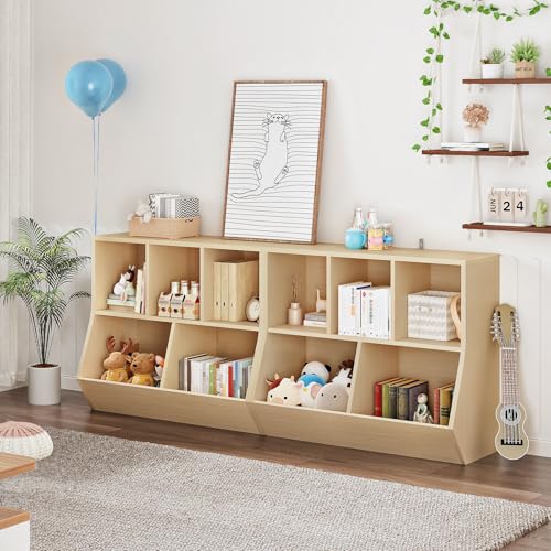HOOBRO Kids Bookshelf, Bookcase Footboard, Toy Storage Cubby, Children's Toy Shelf, 35.4" L Storage Cabinet, Fit for Children's Room, Playroom, Hallway, Kindergarten, Natural NL32CW01 - color: Natural, size: 35.4"L x 11.8"W x 29.5"H