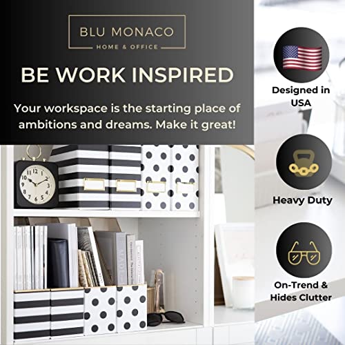 BLU MONACO | Cardboard Magazine File Holder Set of 4 | Vertical Magazine File Holder for Desk and Shelves | Standing File Holder for Classroom School Paper Storage - color: Gold Dots Black Stripes