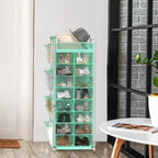 Simple Houseware 16 Cube Shoe Stand Tower Rack 8 Tier with Top Shelf and Side Hanging Pockets, Turquoise - color: Turquoise