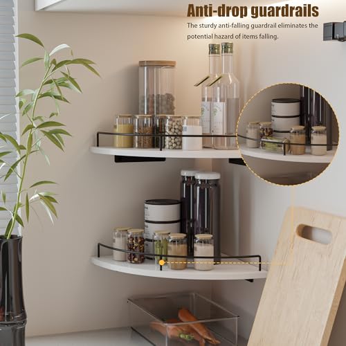 Corner Floating Shelves, Rustic Brown Wood, Set of 2, Wall Mount Storage with Guardrail for Bathroom Kitchen Living Room (White) - color: White-2pack