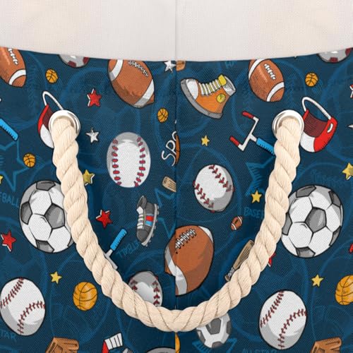Large Round Storage Basket Sport Basktball Baseball Collapsible Circle Storage Bin Basket Laundry Hamper With Handle for Kids Boy Girls Toy Bedroom Living Room Nursery Room Decor Storage Organizer - color: B01:sport theme 1