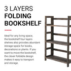 Proman Products - Hickory Bookshelf, Folding Bookshelf, Wooden Storage Shelves (3 Tiers, Rustic Brown) - size: 3 Tiers