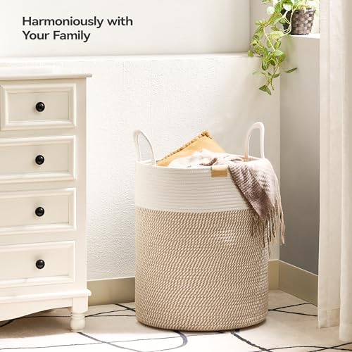Nunsino Laundry Hamper 62L,Large Laundry Basket for Clothes,Decorative Storage Basket for Blankets,Cotton Rope Woven basket for bedroom,Brown White - color: Brown&White, size: 62L/16.3Gal