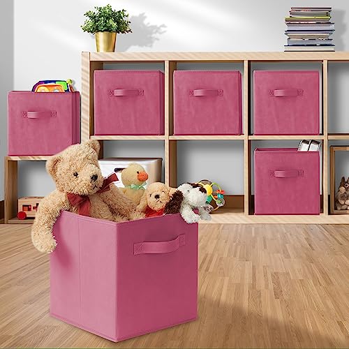 Casafield Set of 6 Collapsible Fabric Cube Storage Bins, Hot Pink - 11" Foldable Cloth Baskets for Shelves, Cubby Organizers & More - color: Hot Pink, size: 10.5" x 10.5" x 11"