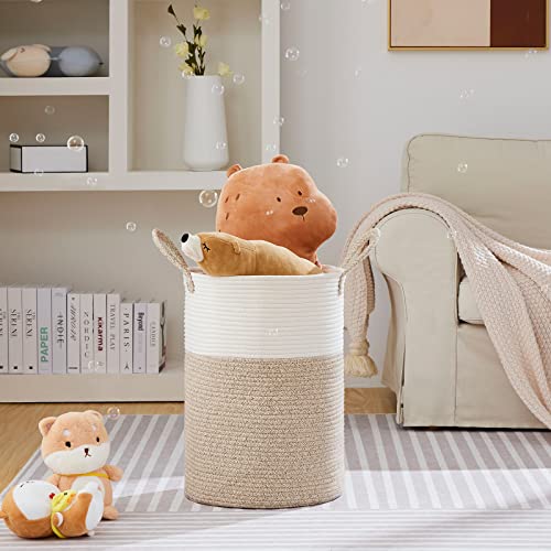 VIPOSCO Large Laundry Hamper, Tall Woven Rope Storage Basket for Blanket, Toys, Dirty Clothes in Living Room, Bathroom, Bedroom - 72L White & Brown - color: Brown, size: 72L