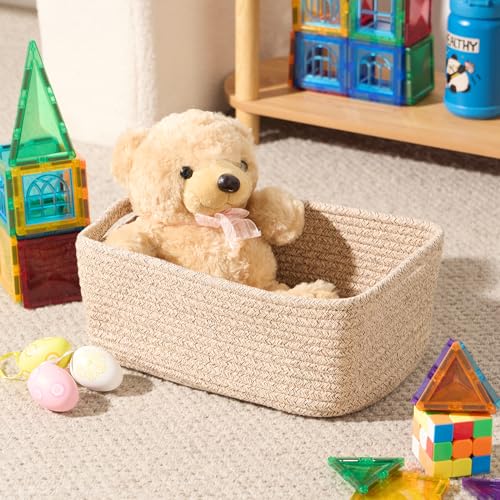 MiniArk Small Storage Baskets for Organizing | Closet Organizer Bins | Shelf Toy Basket | Woven Rope Baskets | Cube Decorative Box | Shallow Basket | 13x8.5x5.1” | 3 Packs Mixed Brown - color: Brown, size: 3pcs-L13xW8.5xH5.1"