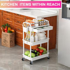 Goovilla 3 Tier Rolling Utility Cart Organizer with Removable Drawer, Stable and Sturdy White Rolling Storage Carts with 2 Lockable Wheels for Bathroom, Kitchen, Snack, Craft, Makeup, Baby Essentials - size: 3 Tier, style: White