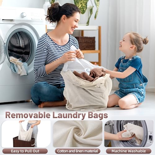 Aliphon 72L Slim Laundry Hamper with Lid, Foldable Bamboo Clothes Laundry Basket with Handles, Removable and Machine Washable Liner, for Bedroom, Bathroom, Dorm, Brown - color: Chestnut Brown, size: 72L