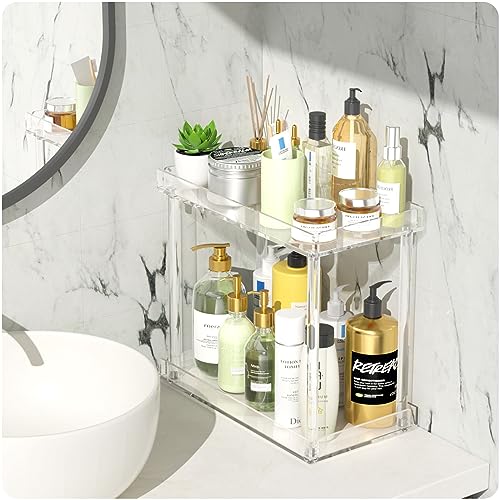 NPPLUS Acrylic Bathroom Counter Organizer, 2-Tier Tray Vanity Counter Organizer, Home Storage Holder for Makeup, Cosmetics & Perfume - style: Rectangle