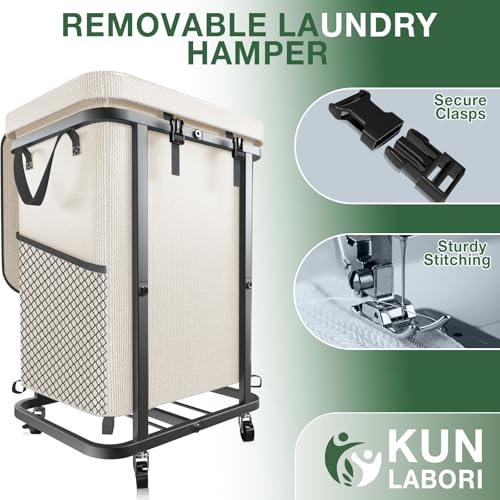 40 Gal(150L) High Grade Large Laundry Basket with Wheels, Rolling Laundry Hamper, Laundry Cart with Metal Frame and Removable Bag Design, Suitable for Laundry Room, Bedroom (White, 150L) - color: White, size: 1 Section 150L
