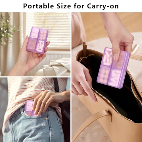 FYY Daily Pill Organizer, 7 Compartments Portable Pill Case Travel Pill Organizer,[Folding Design] Pill Box for Purse Pocket to Hold Vitamins,Cod Liver Oil,Supplements and Medication-Clear Purple - color: Clear Purple, size: Small (1 Piece)