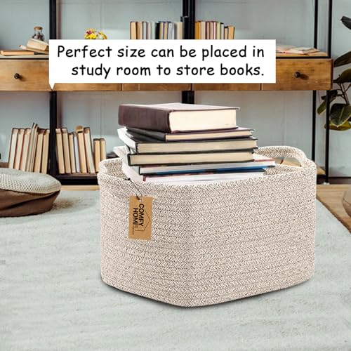 COMFY-HOMI Storage Basket for Shelves, Woven Baskets for Storage, Cotton Rope Basket for Toys,Towel Baskets, Toy Storage Organizer, Storage Cube Bin, Organization and Storage-All Brown - color: All Brown, size: 13.5"X11"X9.5"