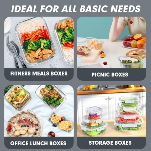 VERONES 30 Pieces Glass Meal Prep Containers Set, Stackable Food Storage Containers with Lids-Airtight Glass Lunch Containers，for Microwave, Oven, Freezer & Dishwasher,White - color: White