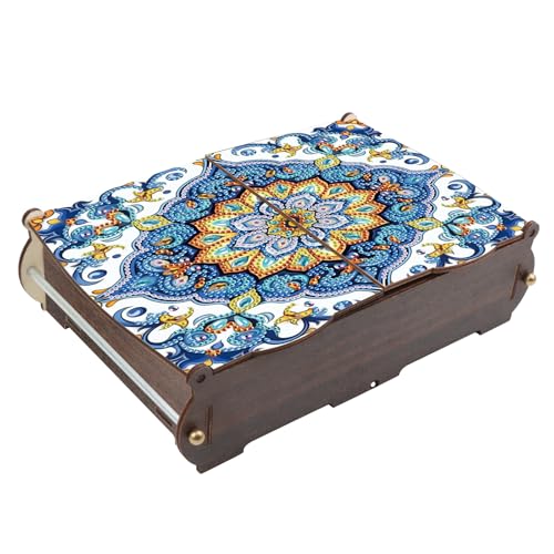 antor DIY Diamond Painting Wooden Storage Box, Mandala Floral Geometric Creative Special Shaped Rhinestone Diamond Art Organizer Box with Flip Lid, Handmade Art Desktop Decorations Gift for Adults - color: Floral Geometric