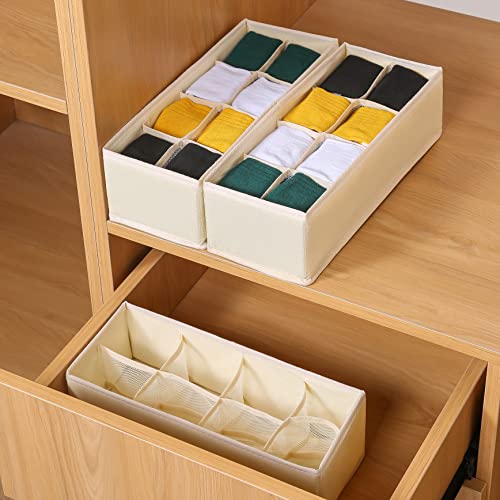 Qozary 3 Pack Sock Underwear Drawer Organizer Dividers, Collapsible Cabinet Closet Storage Boxes for Clothes, Socks, Lingerie, Underwear, Tie, Belt, Baby, Bedroom - color: Beige, size: 8 Cells