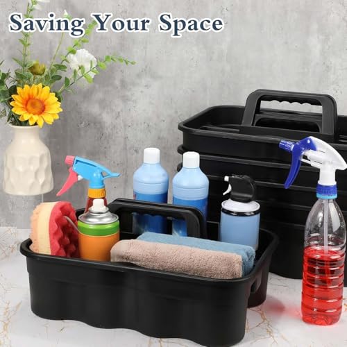 Wesiti 6 Pcs Cleaning Caddy with Handle Large Plastic Housekeeping Shower Basket Cleaning Supplies Organizer for Spray Bottles Brush Home Bathroom Office(Black) - color: Black