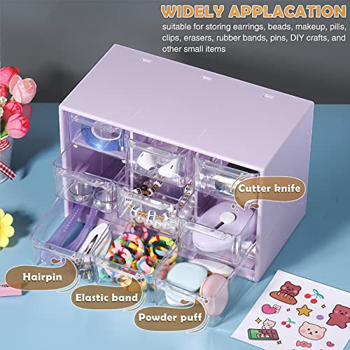 Amyhill 6 Pcs Mini Drawer Organizer Small Organizer with 9 Drawers Plastic Desktop Craft Storage Box for Office Home Room Jewelry Cosmetics Collection(Purple) - color: Purple